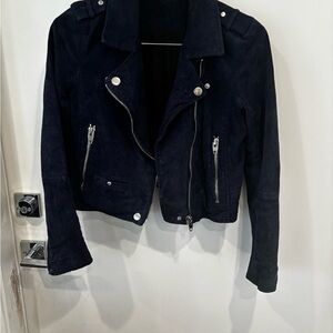 Source Unknown Navy Suede Moto Jacket with Silver Hardware